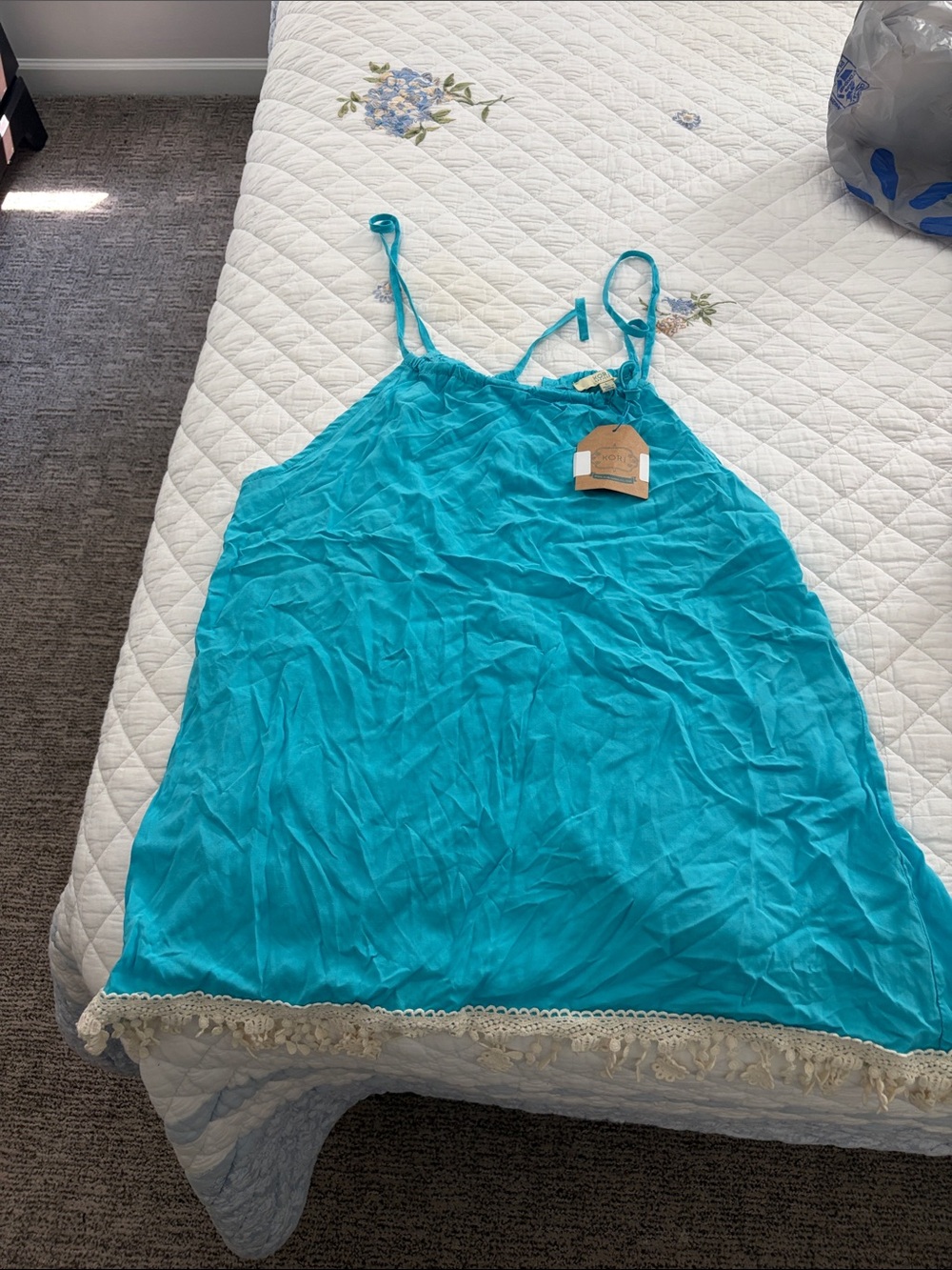 Kori Women's Teal Lace-Trim tank Sz L NWT